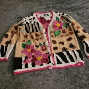 VINTAGE Storybook Knits Hibiscus Cardigan Size 1x